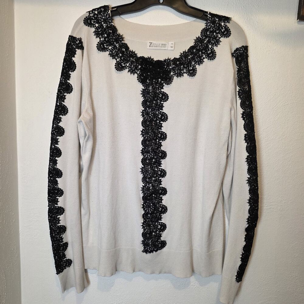 New York & Company 7th Avenue Women’s XL Ivory Knit Pullover Lace Scoop